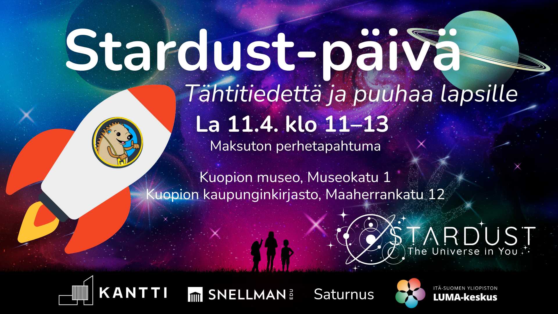 piirretty avaruusraketti, kyydissään siili.