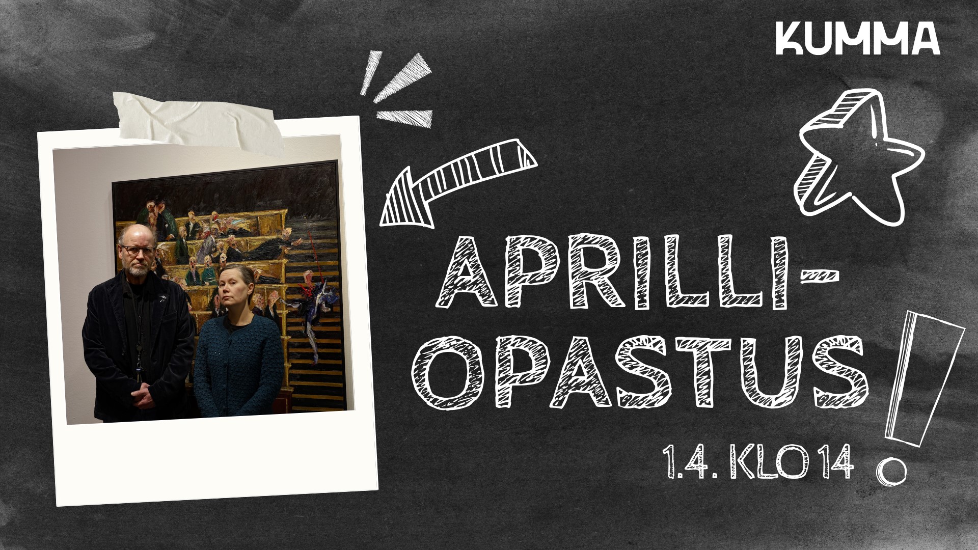 polaroid-kuva pariskunnasta mustalla liitutaulutaustalla